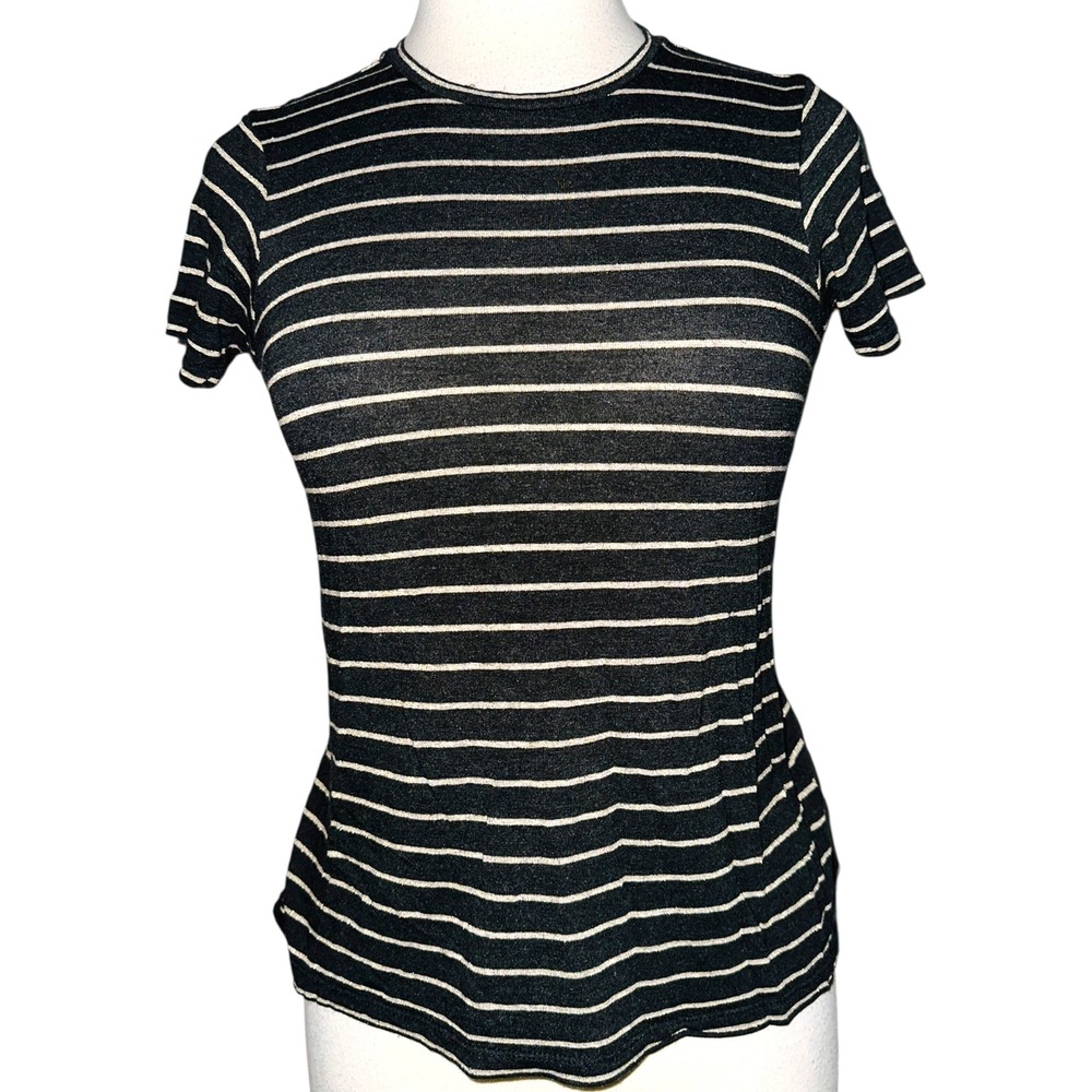 WB4 Marine Layer Striped T-Shirt Black & Beige Metallic Knit Top Casual XS